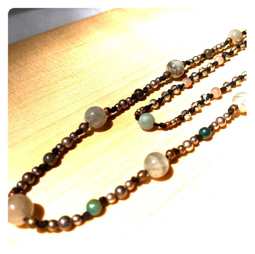18.5" layered, labadorite, smokey quartz, sparkle